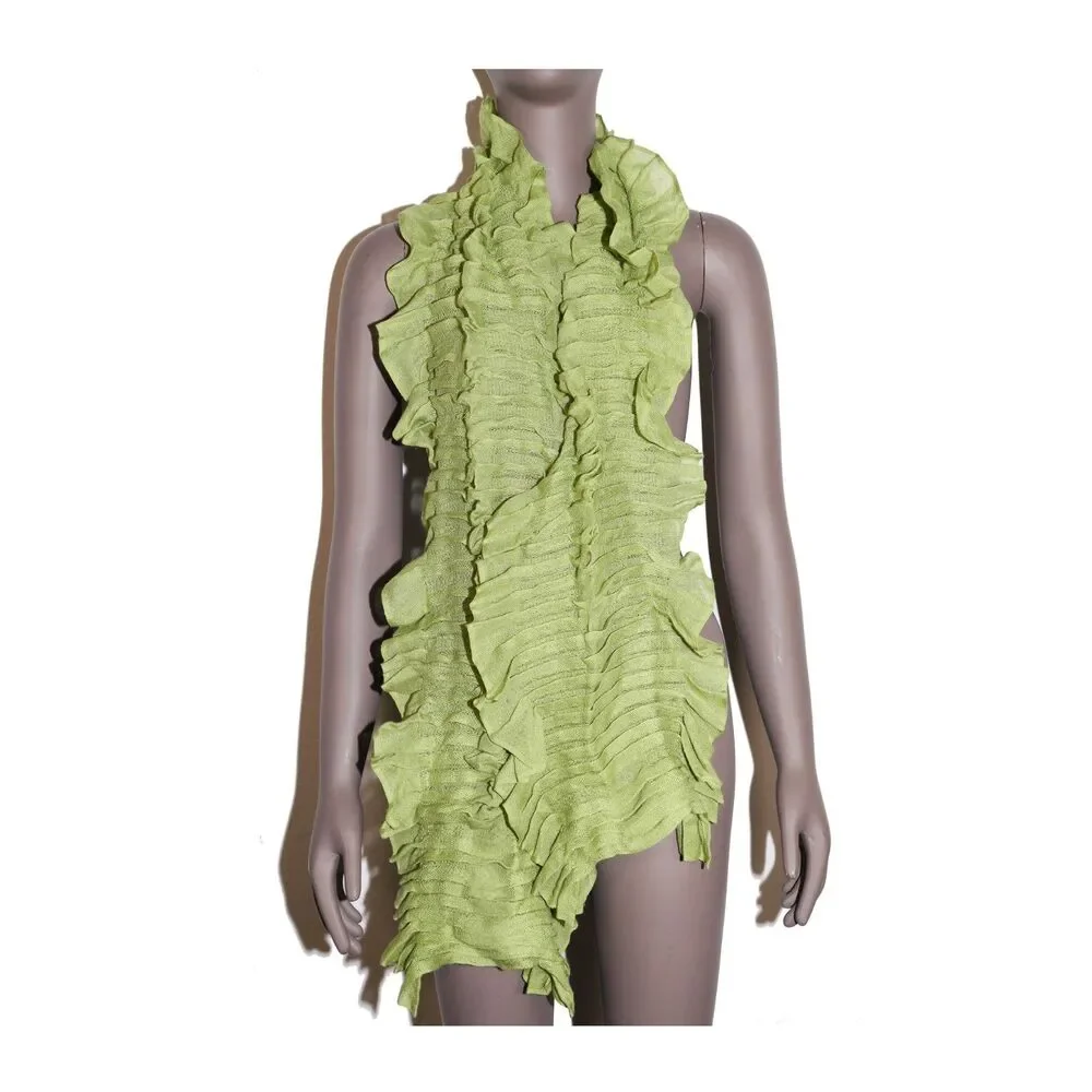 Pleated Green Knit Scarf Soft Lightweight Wrap Shawl Sarong‎